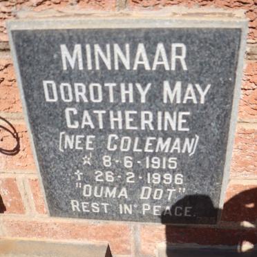 MINNAAR Dorothy May Catherine nee COLEMAN 1915-1996