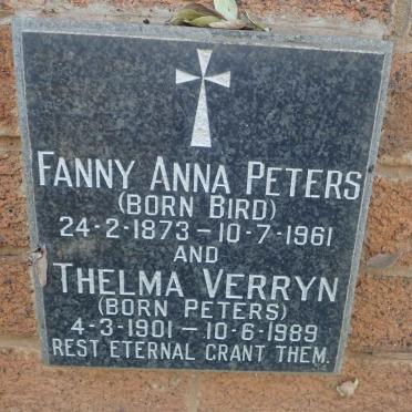 PETERS Fanny Anna nee BIRD 1873-1961 :: VERRYN Thelma nee PETERS 1901-1989