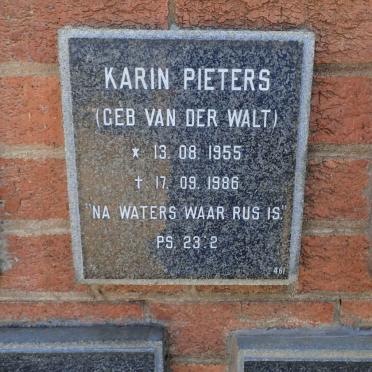PIETERS Karin nee VAN DER WALT 1955-1986