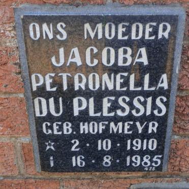 PLESSIS Jacoba Petronella, du HOFMEYR 1910-1985