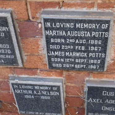 POTTS James Marwick 1880-1967 &amp; Martha Augusta 1886-1967