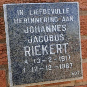 RIEKERT Johannes Jacobus 1917-1987