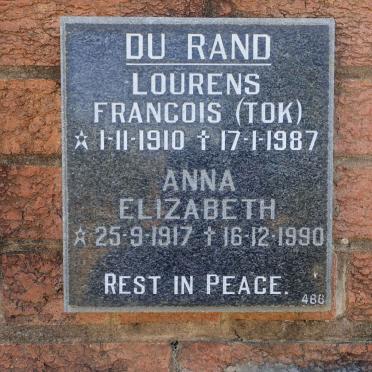 RAND Lourens Francois, du 1910-1987 &amp; Anna Elizabeth 1917-1990