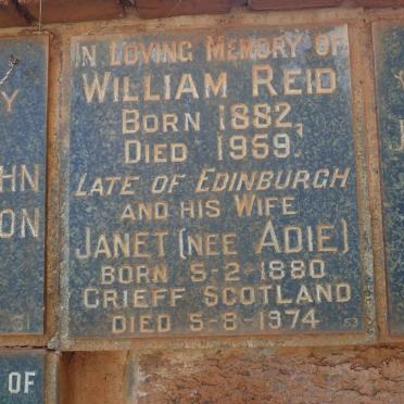 REID William 1882-1959 &amp; Janet ADIE 1880-1974
