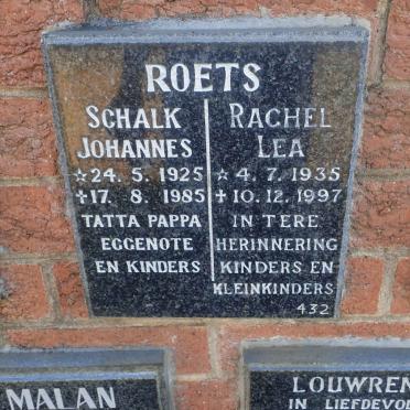 ROETS Schalk Johannes 1925-1985 &amp; Rachel Lea 1935-1997