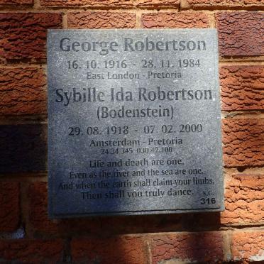 ROBERTSON George 1916-1984 &amp; Sybille Ida BODENSTEIN 1918-2000