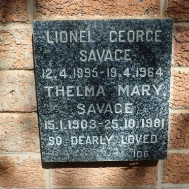 SAVAGE Lionel George 1895-1964 &amp; Thelma Mary 1903-1981