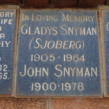 SNYMAN John 1900-1978 &amp; Gladys SJOBERG 1905-1964