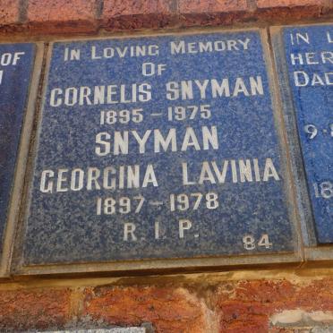 SNYMAN Cornelis 1895-1975 &amp; Georgina Lavinia 1897-1978