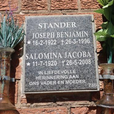 STANDER Joseph Benjamin 1922-1996 &amp; Salomina Jacoba 1920-2008