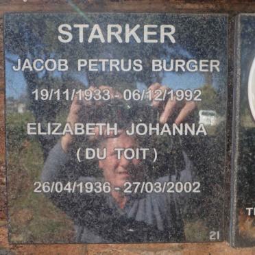 STARKER Jacob Petrus Burger 1933-1992 &amp; Elizabeth Johanna DU TOIT 1936-2002