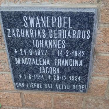 SWANEPOEL Zacharias Gerhardus Johannes 1927-1982 &amp; Magdalena Francina Jacoba 1914-1994