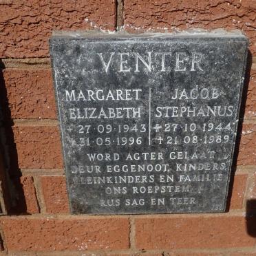 VENTER Jacob Stephanus 1944-1989 &amp; Margaret Elizabeth 1943-1996