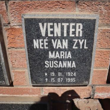 VENTER Maria Susanna nee van ZYL 1924-1995