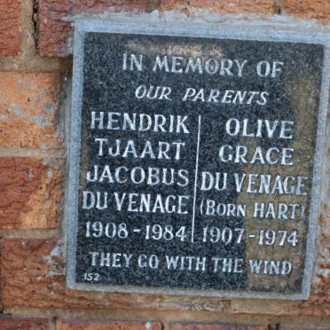 VENAGE Hendrik Tjaart Jacobus, du 1908-1984 &amp; Olive Grace HART 1907-1974