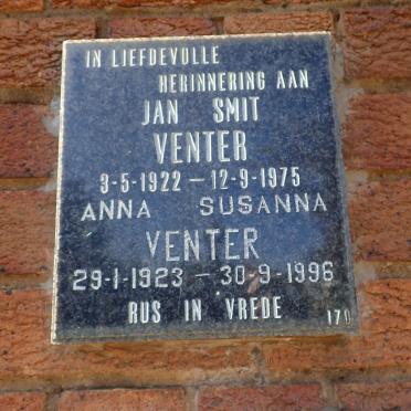 VENTER Jan Smit 1922-1975 &amp; Anna Susanna 1923-1996