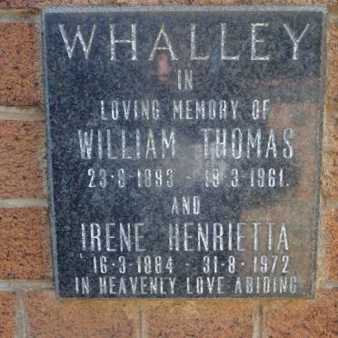 WHALLEY William Thomas 1893-1961 &amp; Irene Henrietta 1884-1972