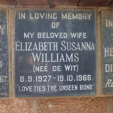 WILLIAMS Elizabeth Susanna nee DE WIT 1927-1966