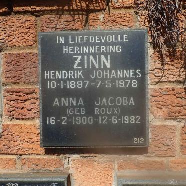ZINN Hendrik Johannes 1897-1978 &amp; Anna Jacoba ROUX 1900-1982