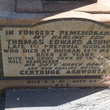 ASHWORTH Gertrude -1951 :: ASHWORTH Thomas Edward -1941