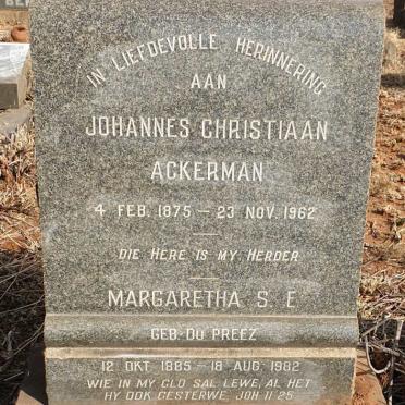 ACKERMAN Johannes Christiaan 1875-1962 & Margaretha S.E. DU PREEZ 1885-1982