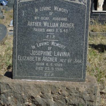 ARCHER Arther William -1949 &amp; Josephine Lavinia Elizabeth LE SAR 1909-1981 