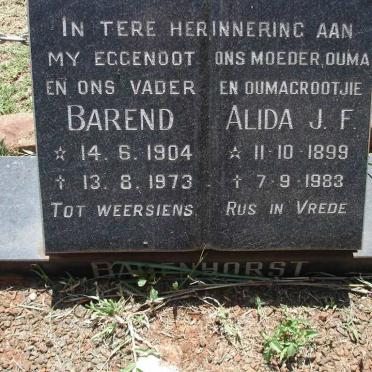 BADENHORST Barend 1904-1973 &amp; Alida J.F. 1899-1983