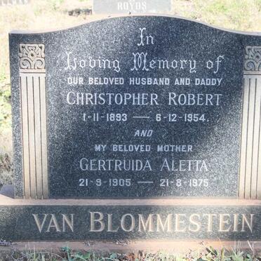 BLOMMESTEIN Christopher Robert, van 1893-1954 &amp; Gertruida Aletta 1905-1975