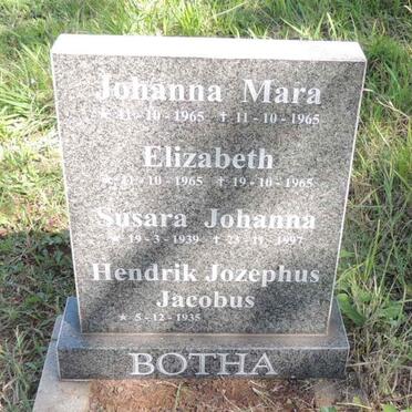 BOTHA Hendrik Jozephus Jacobus 1935- & Susara Johanna 1939-1997 :: BOTHA Johanna Maria 1965-1965 :: BOTHA Elizabeth 1965-1965