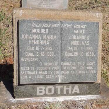 BOTHA Johannes Nicolaas 1860-1953 &amp; Johanna Maria Hendrina 1865-1939