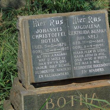 BOTHA Johannes Christoffel 1879-1955 &amp; Magdalena Gertruida Susara NEL 1885-1945