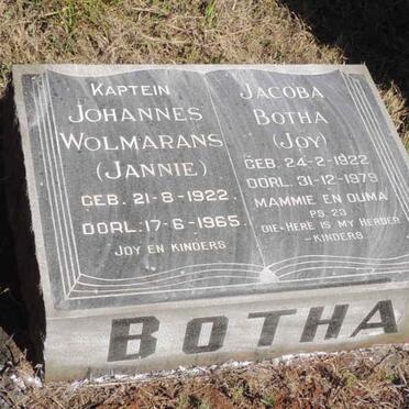 BOTHA Johannes Wolmarans 1922-1965 &amp; Jacoba 1922-1979