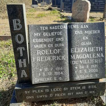 BOTHA Roelof Frederick 1914-1984 &amp; Elizabeth Magdalena DE VILLIERS 1921-2006