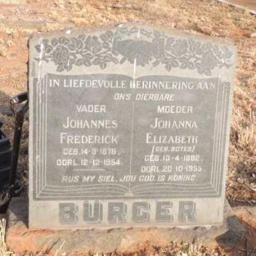 BURGER Johannes Frederick 1876-1954 & Johanna Elizabeth BOTES 1882-1955