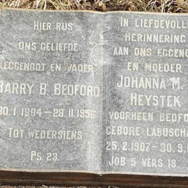 BEDFORD Barry B. 1904-1956 & Johanna M.L. HEYSTEK voorheen BEDFORD nee LABUSCHAGNE 1907-1965