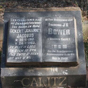 CALITZ Ockert Johannes Jacobus 1912-1962 &amp; Francina J.S. BOWER previously CALITZ 1918-1999