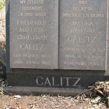 CALITZ Frederick Matthys Christiaan 1882-1962 &amp; Jacoba Johanna ALBERTS 1887-1982