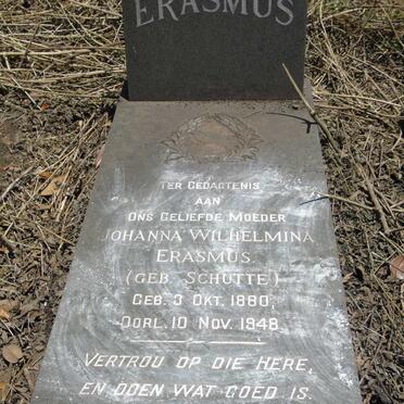 ERASMUS Johanna Wilhelmina nee SCHUTTE 1880-1948