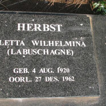 HERBST Albertus Bernardus Van Niekerk 1920-1991 &amp; Aletta Wilhelmina LABUSCHAGNE 1920-1962