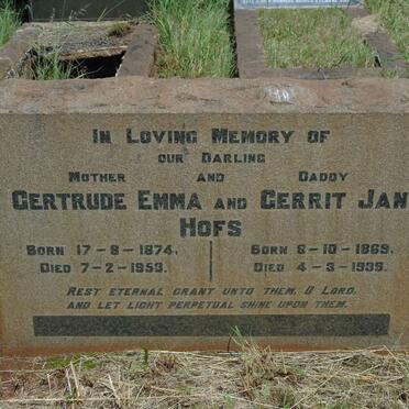 HOFS Gerrit Jan 1869-1939 & Gertrude Emma 1874-1953