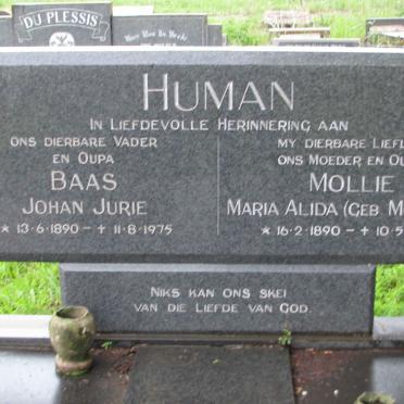 HUMAN Johan Jurie 1890-1975 &amp; Maria Alida MOOLMAN 1890-1973