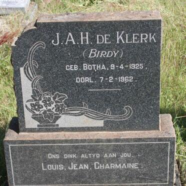 KLERK J.A.H., de nee BOTHA 1925-1962