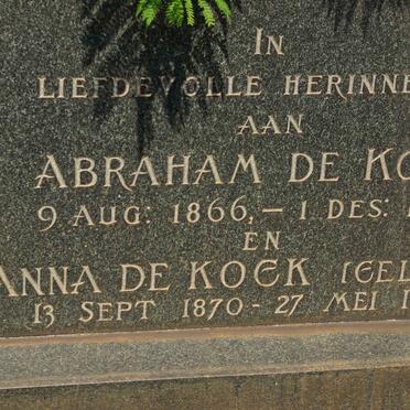 KOCK Abraham, de 1866-1929 &amp; Anna CELLIERS 1870-1937