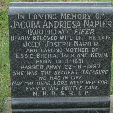 NAPIER Jacoba Andriesa nee FIFER 1891-1987