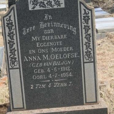 OELOFSE Anna M. nee VAN BILJON 1912-1954