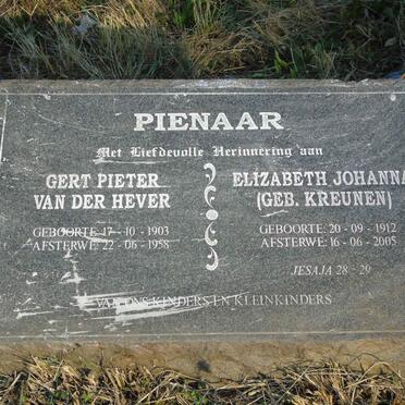 PIENAAR Gert Pieter van der Hever 1903-1958 & Elizabeth Johanna KREUNEN 1912-2005