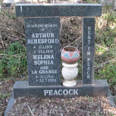 PEACOCK Arthur Beresford 1909-1970 &amp; Helena Sophia LA GRANGE 1916-2002