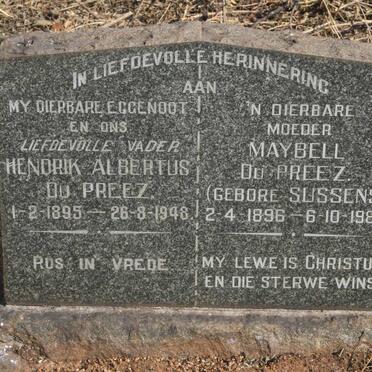 PREEZ Hendrik Albertus, du 1895-1948 & Maybell SUSSENS 1896-1981