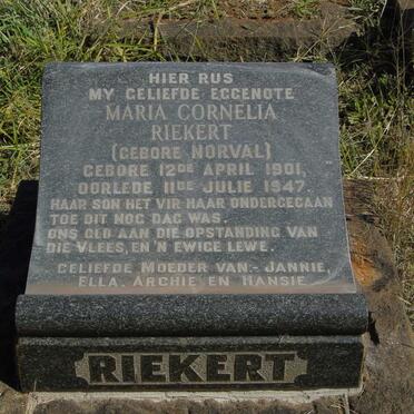 RIEKERT Maria Cornelia nee NORVAL 1901-1947