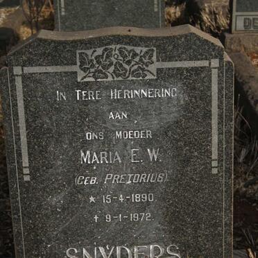 SNYDERS Maria E.W. nee PRETORIUS 1890-1972